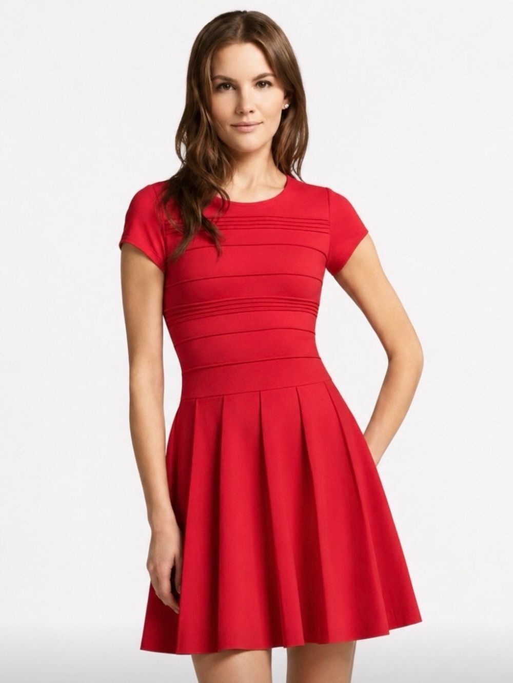 PARKER Tara Red Fit-and-Flare Short Sleeve Dress Size Small